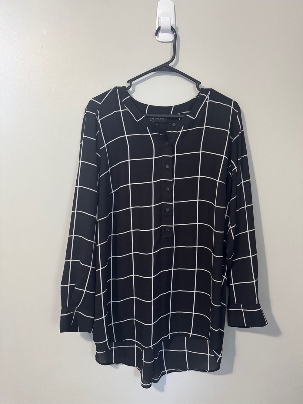 Lane Bryant Black Windowpane Button-Front Blouse